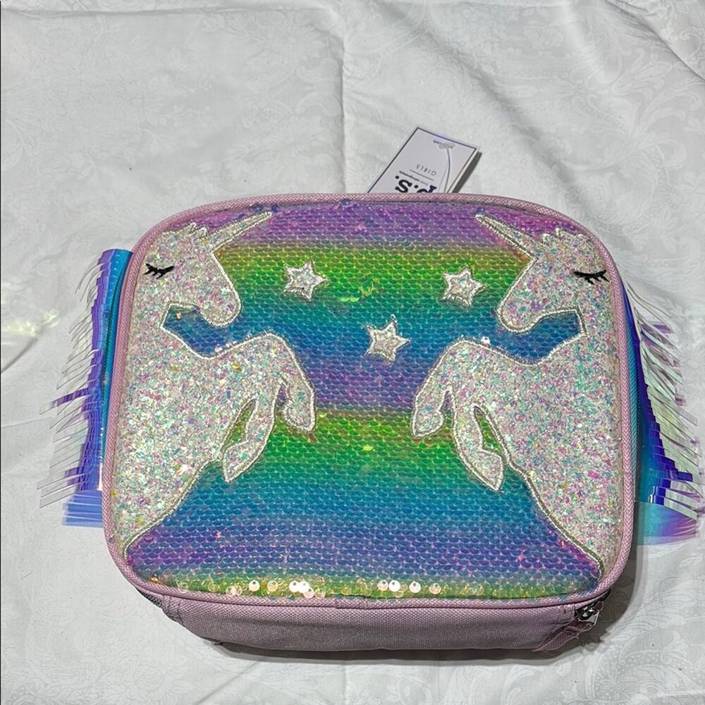 PS Aeropostal Unicorn Glitter insulated Lunch Bag with side mane details NWT